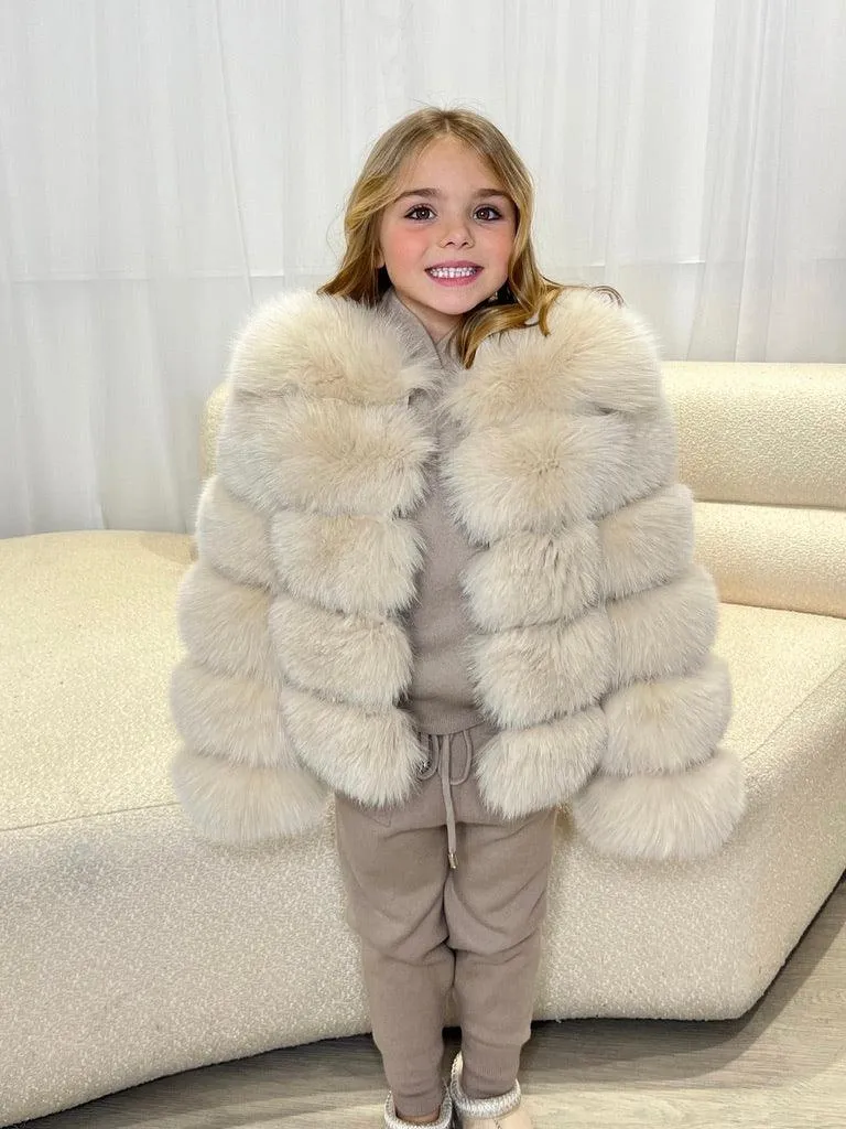 Childrens Beige Luxury Fur Coat