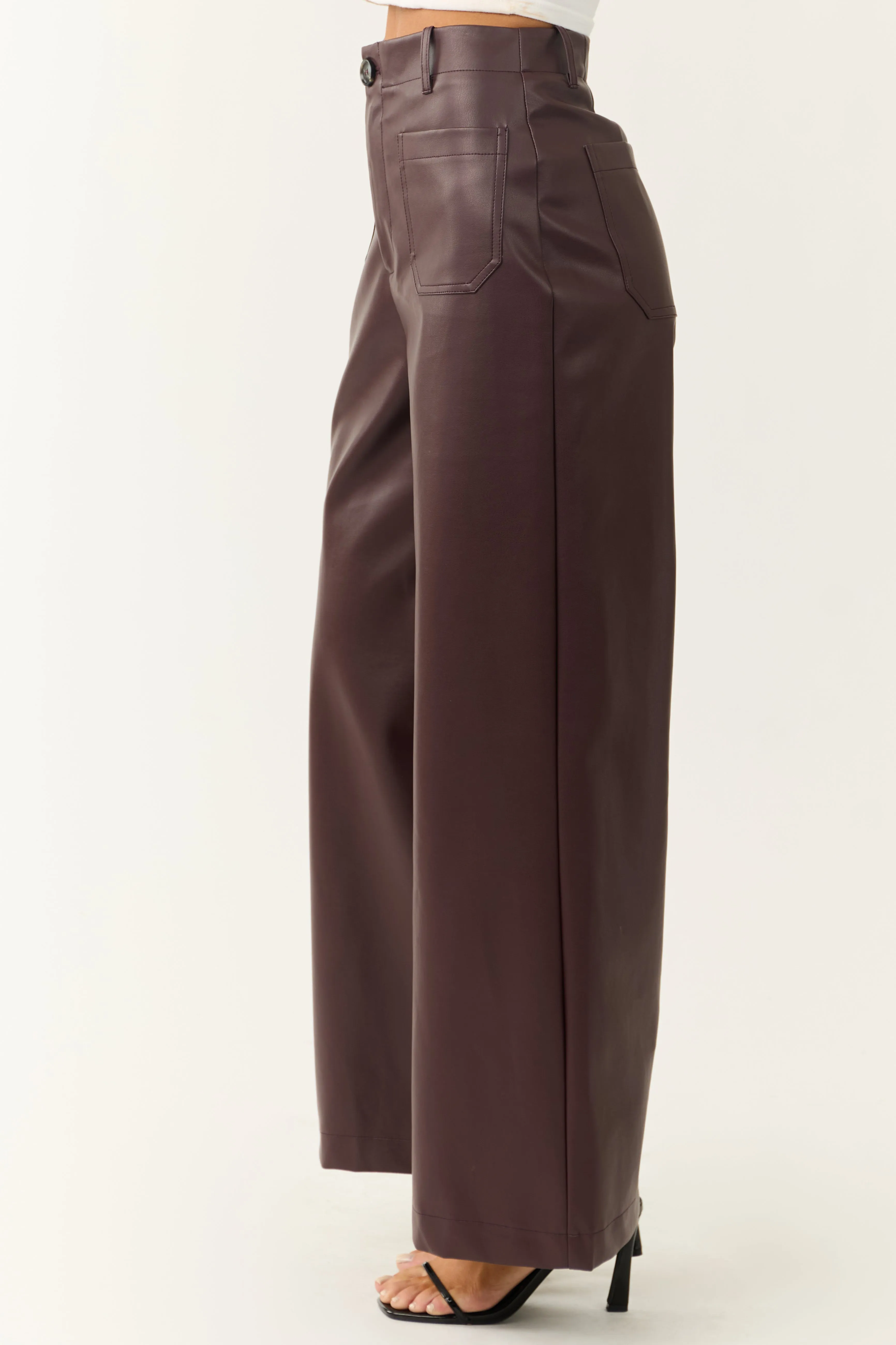 Chocolate Faux Leather Wide Leg Pants