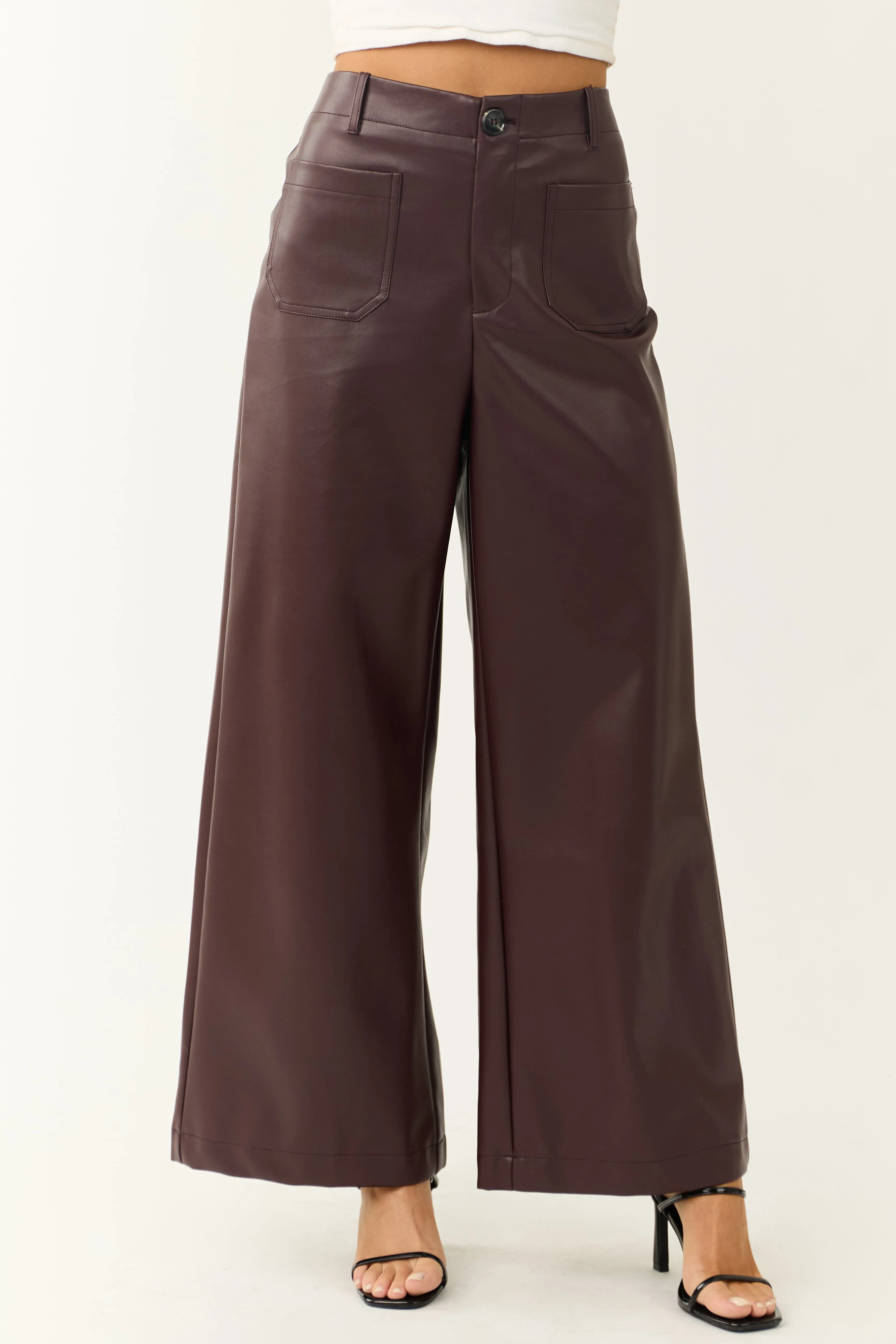 Chocolate Faux Leather Wide Leg Pants