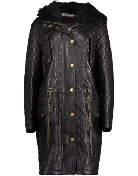 Chocolate Quilted Shearling Hood Parka