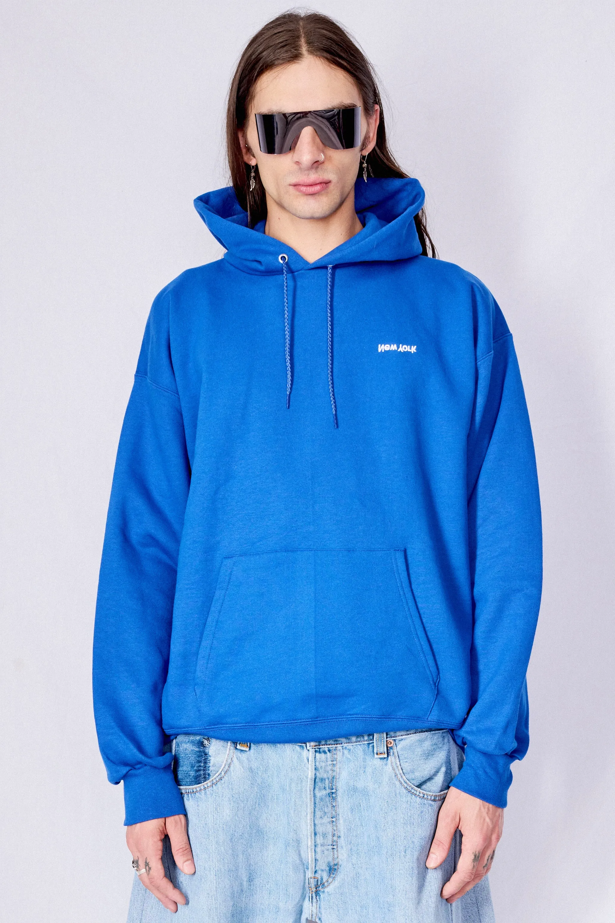 Cobalt Blue Embroidered New York Chest Logo Hoodie 2