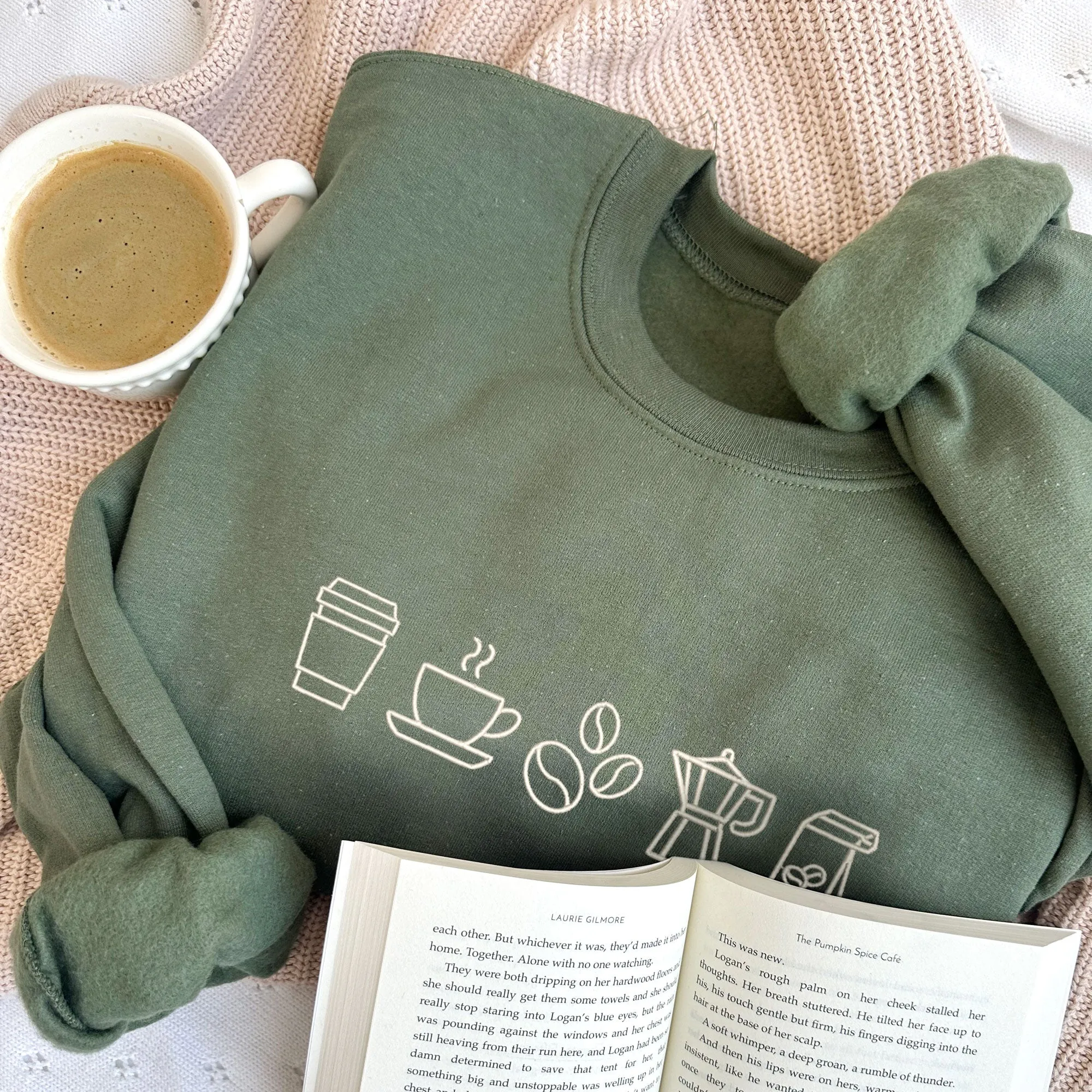 Coffee Icons Embroidered Gemma Crewneck Sweatshirt