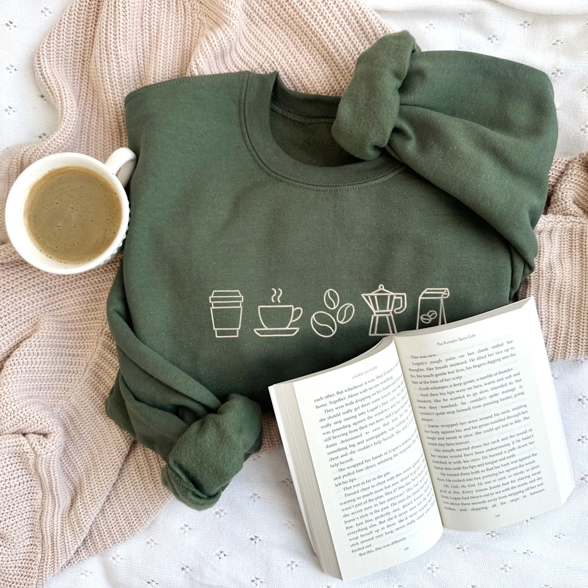 Coffee Icons Embroidered Gemma Crewneck Sweatshirt