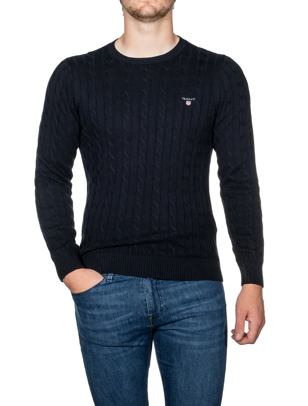 Cotton Cable Crewneck Evening Blue