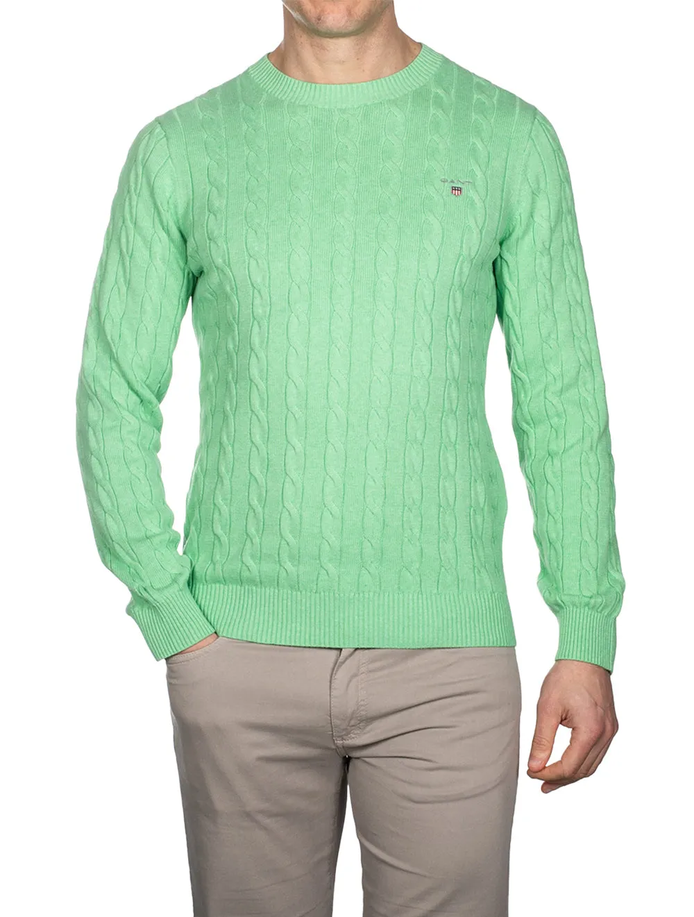 Cotton Cable Crewneck Peppermint Melange