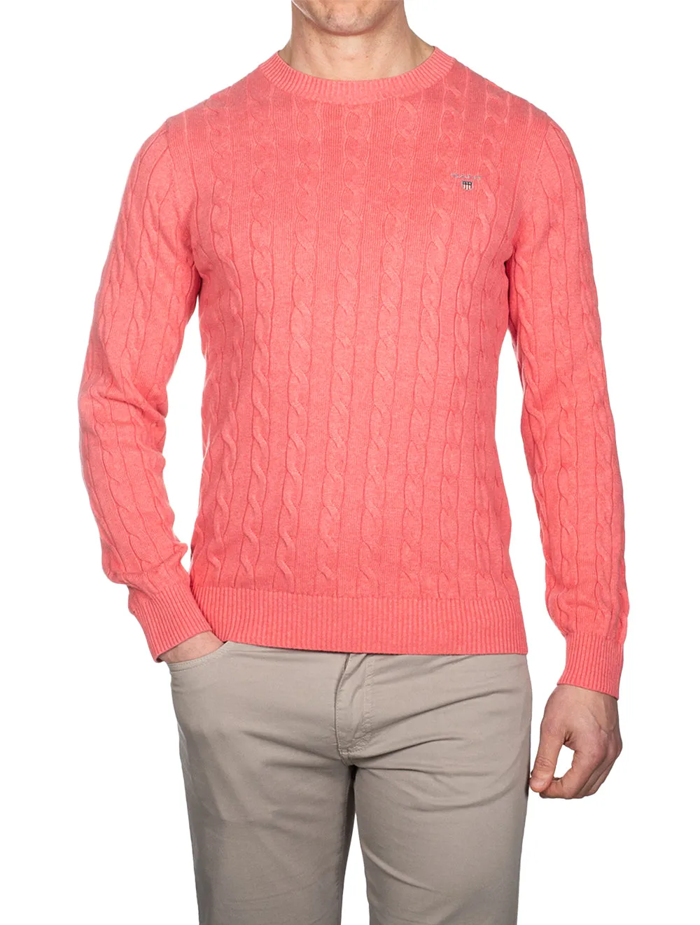 Cotton Cable Crewneck Rapture Rose Melange