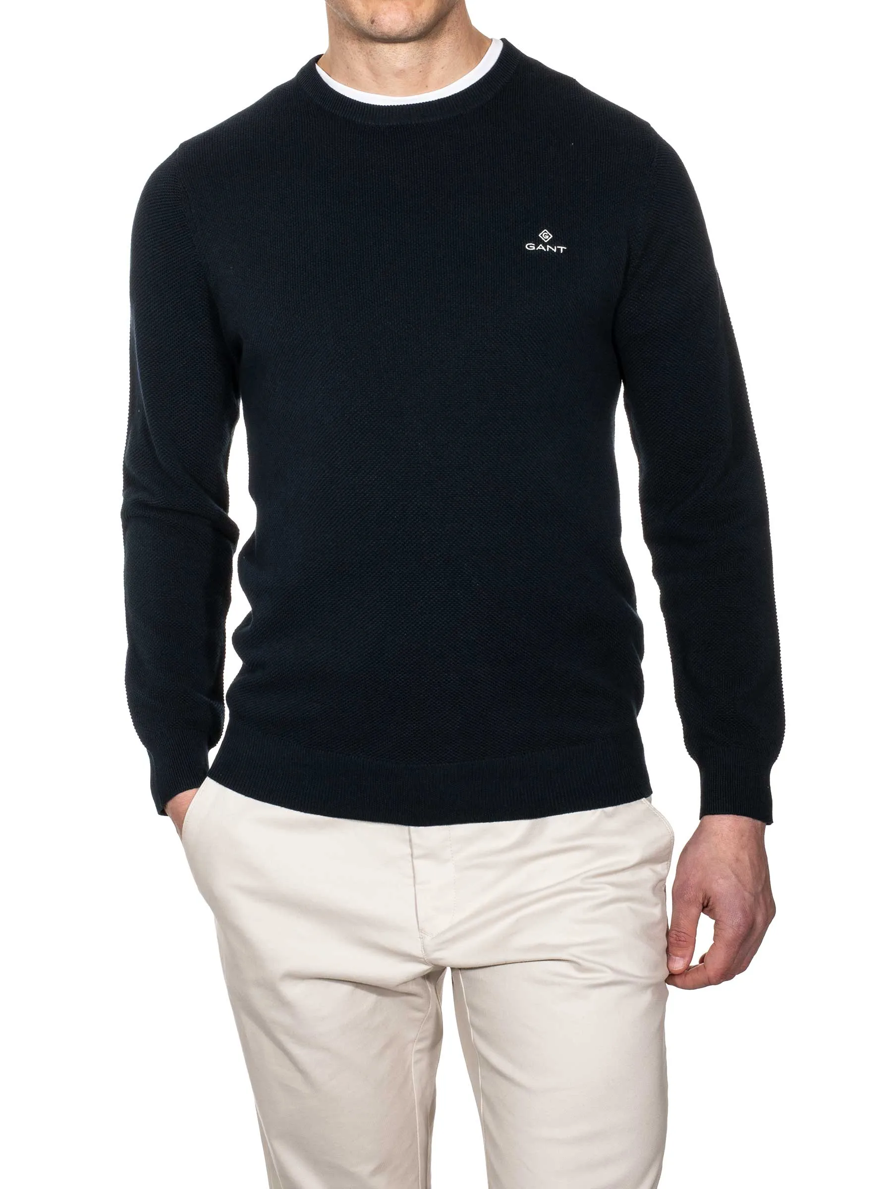 Cotton Pique Crewneck Evening Blue