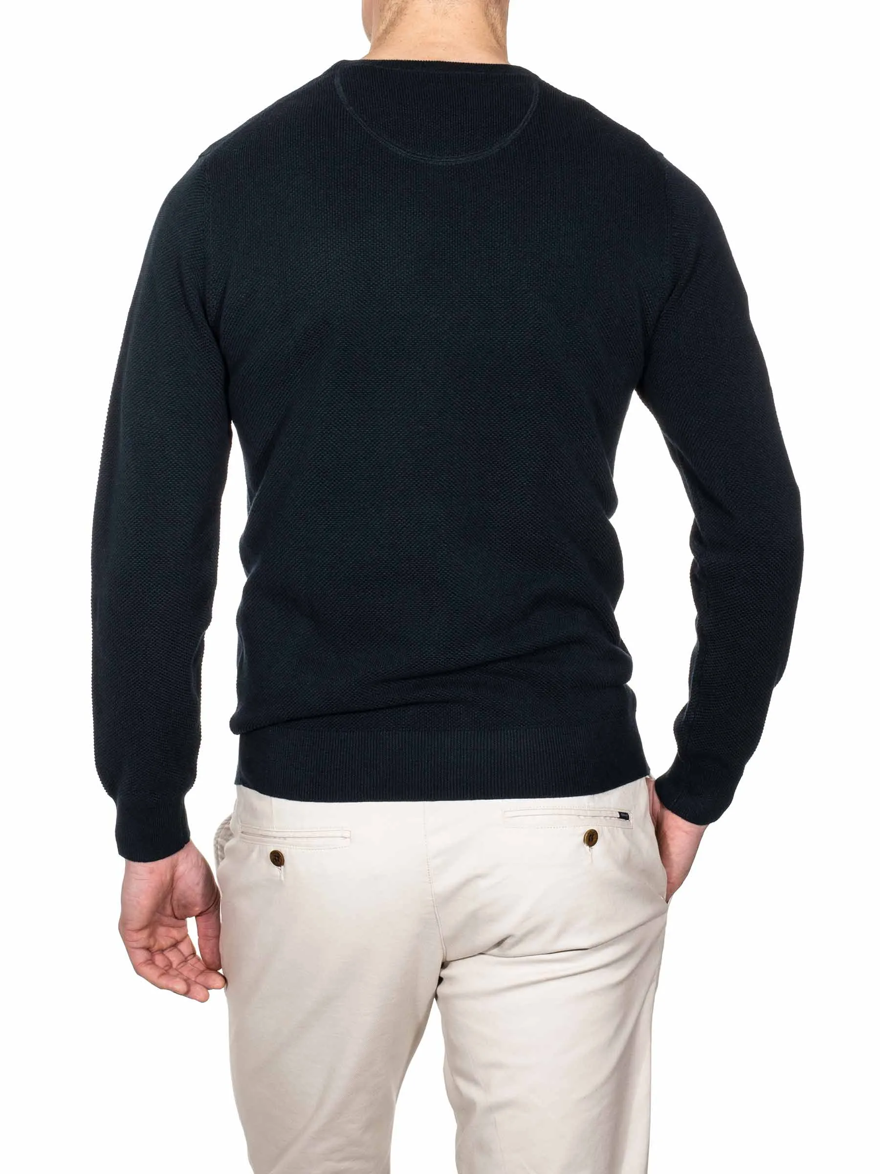 Cotton Pique Crewneck Evening Blue