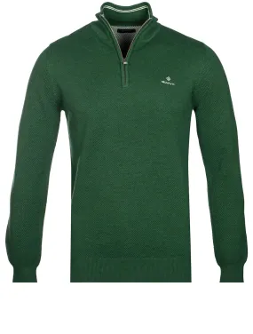 Cotton Pique Half Zip-Forest Green Melange