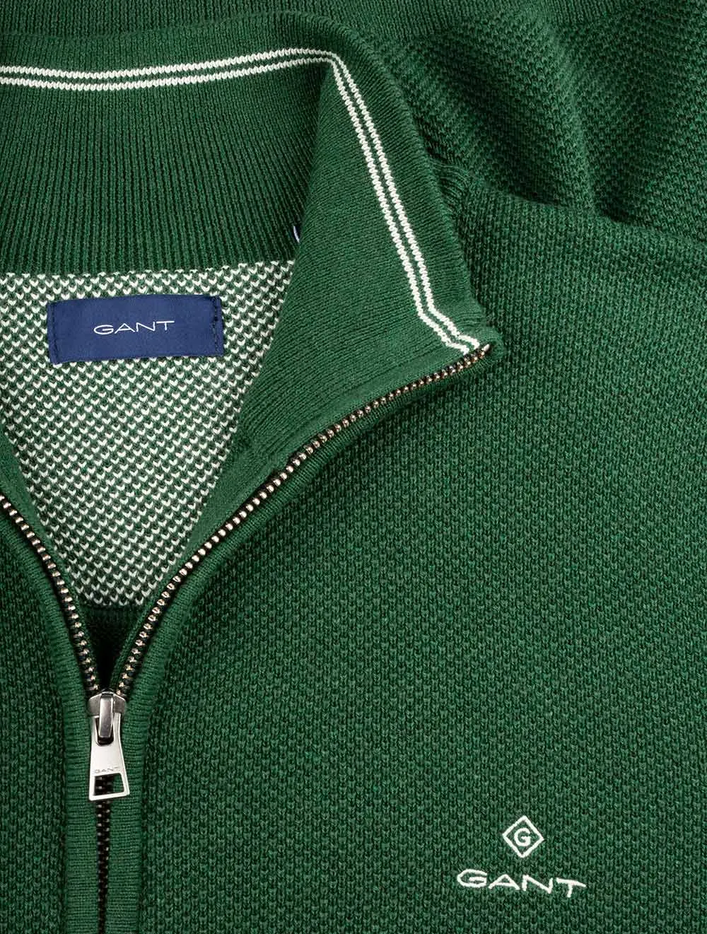 Cotton Pique Half Zip-Forest Green Melange