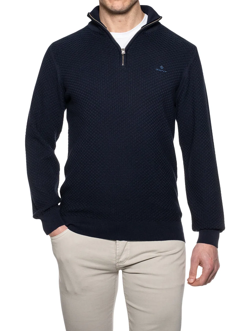 Cotton Texture Half-Zip Sweater Evening Blue