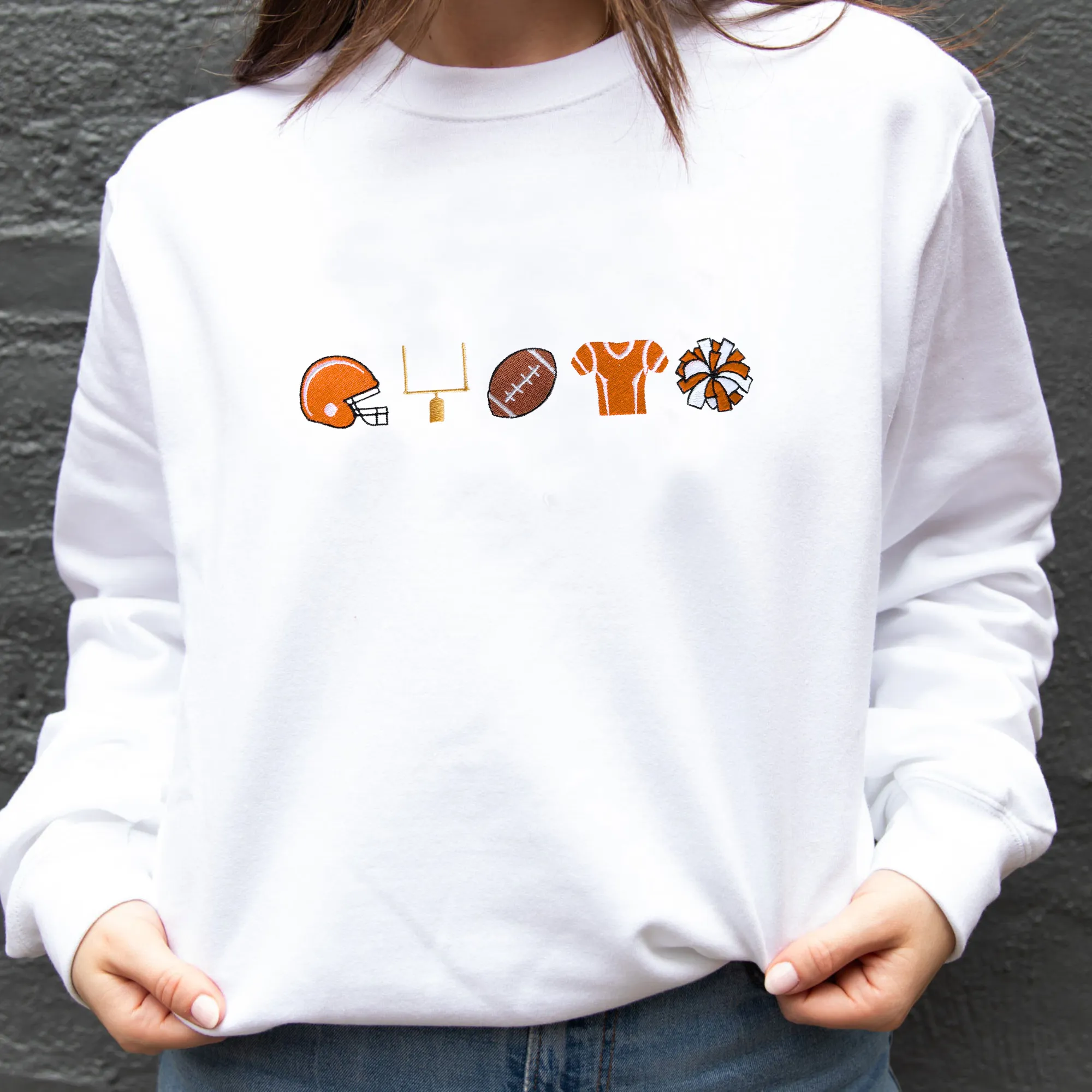 Customizable Football Icons Embroidered Gemma Crewneck Sweatshirt