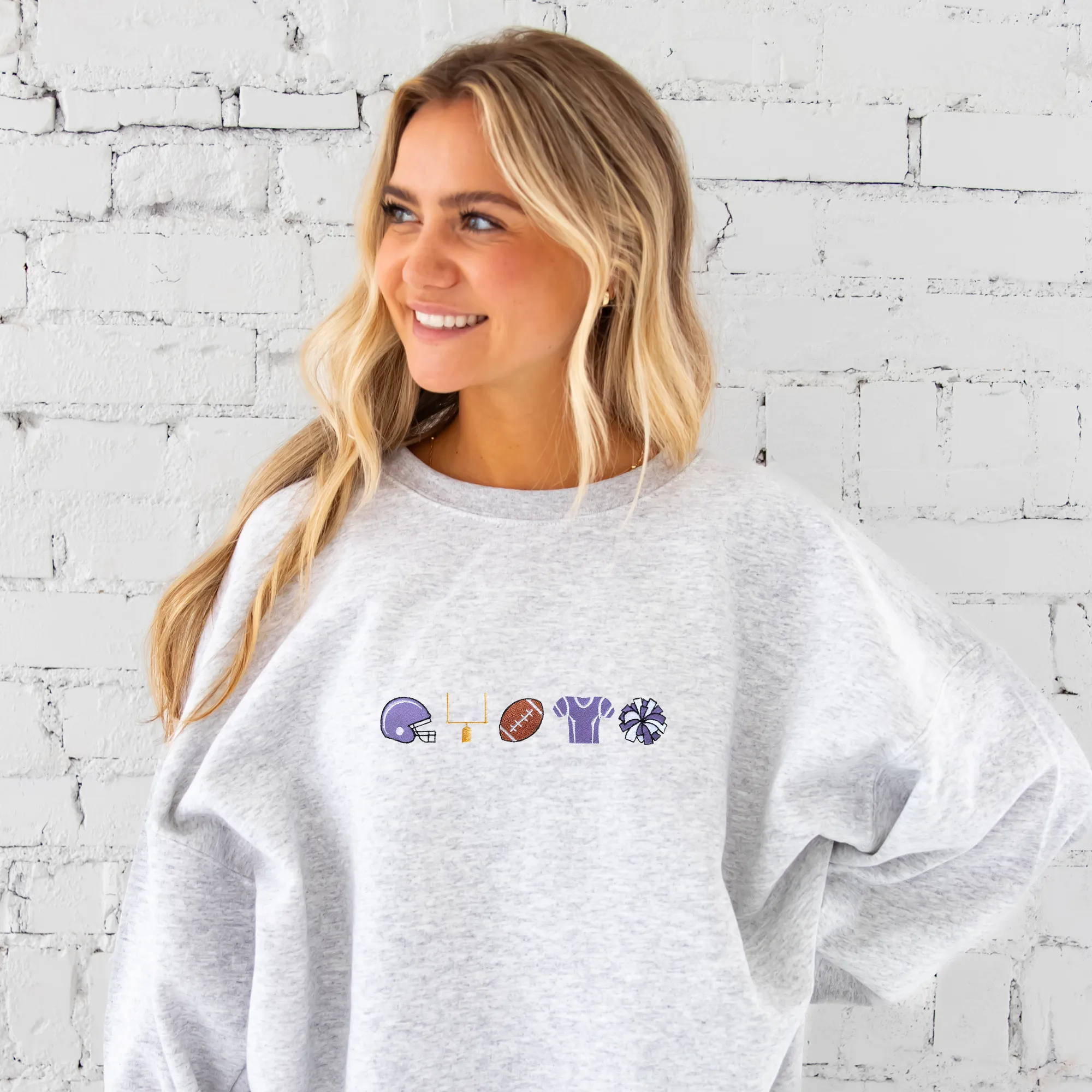 Customizable Football Icons Embroidered Gemma Crewneck Sweatshirt