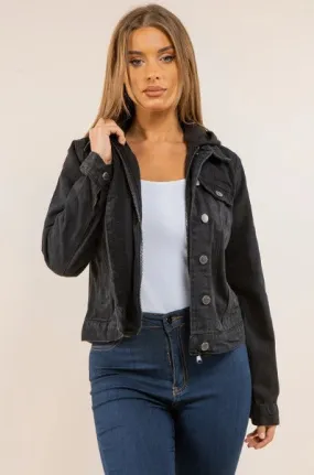 Denim Jacket with Zip-Up Hoodie Layer