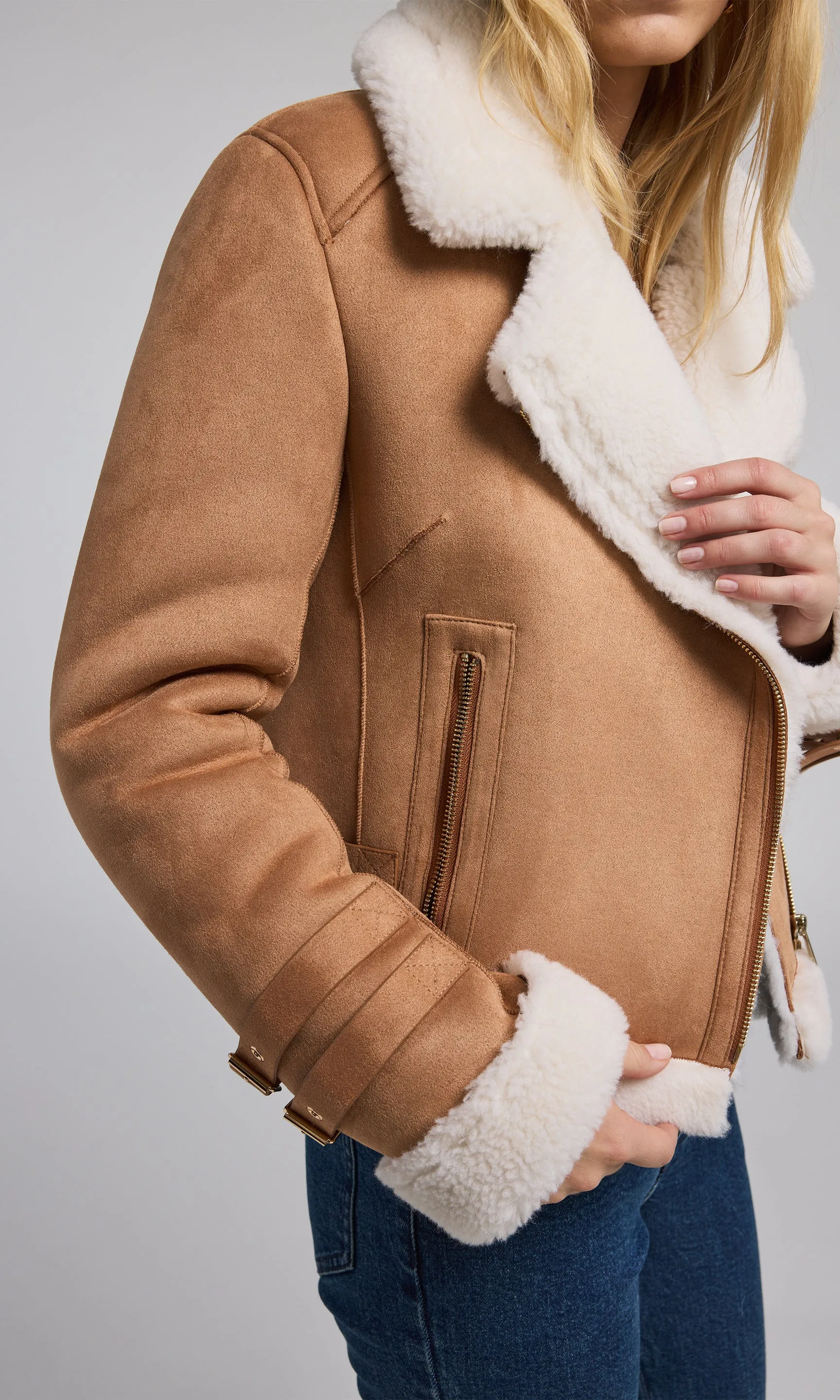 Dion Vegan Suede Shearling Moto Jacket