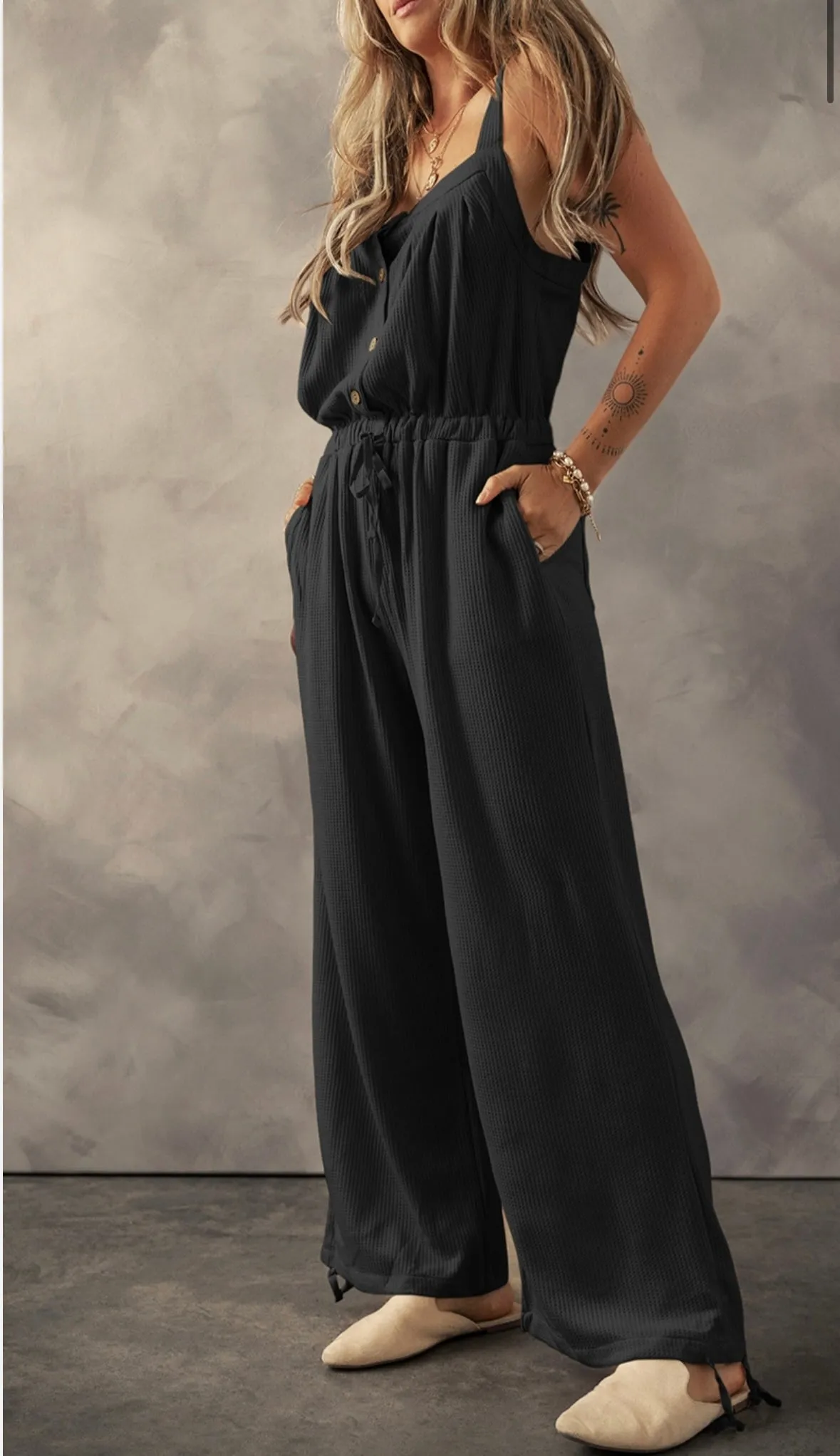 Drawstring wide leg jumpsuit