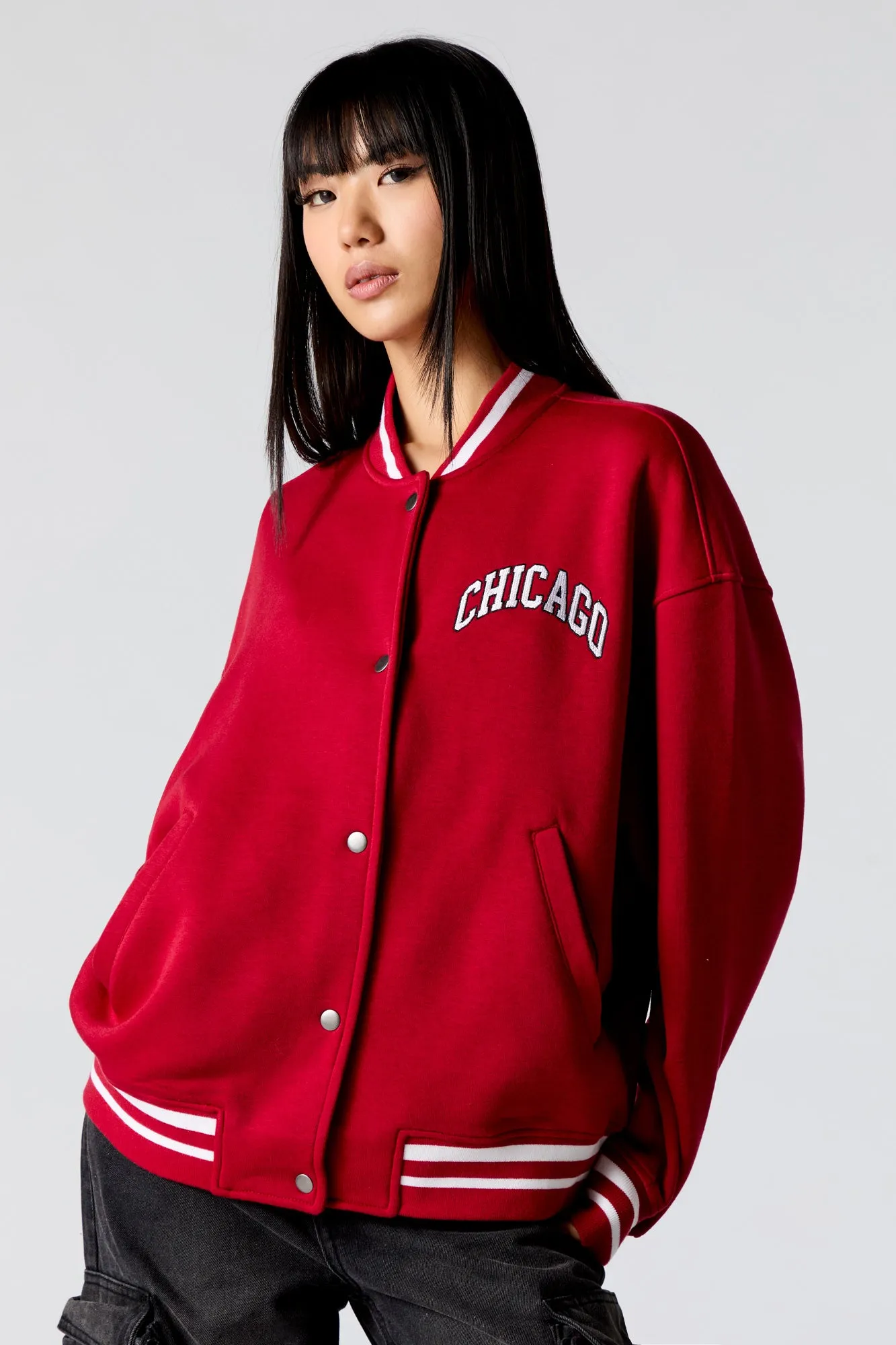 Embroidered Fleece Varsity Jacket