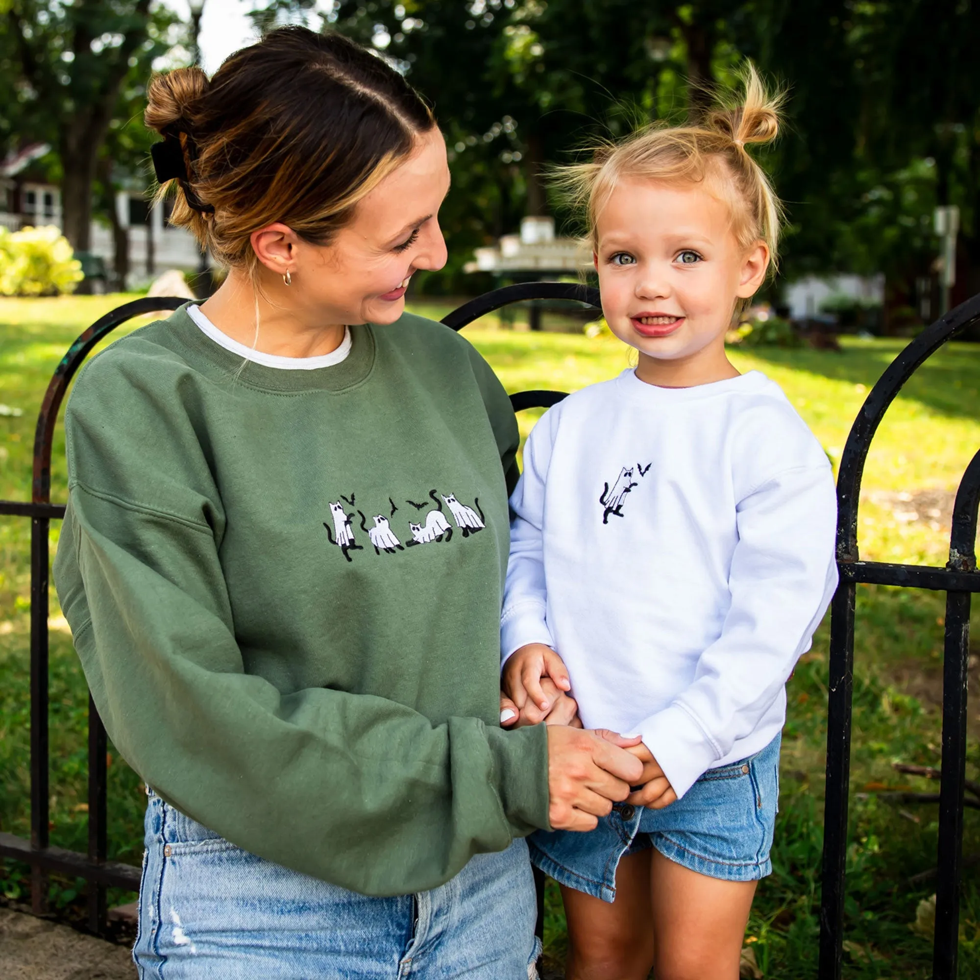 Embroidered Ghost Cat Gemma Crewneck Sweatshirt