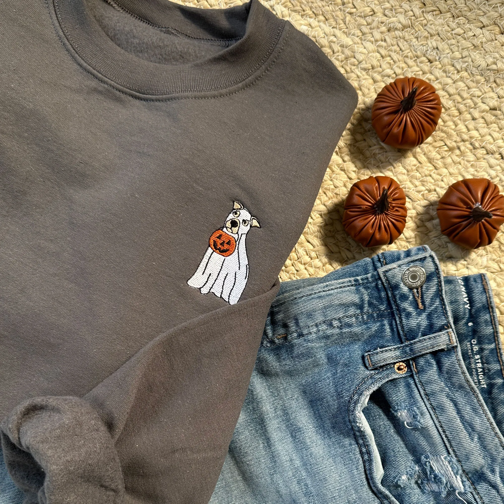 Embroidered Ghost Dog Gemma Crewneck Sweatshirt