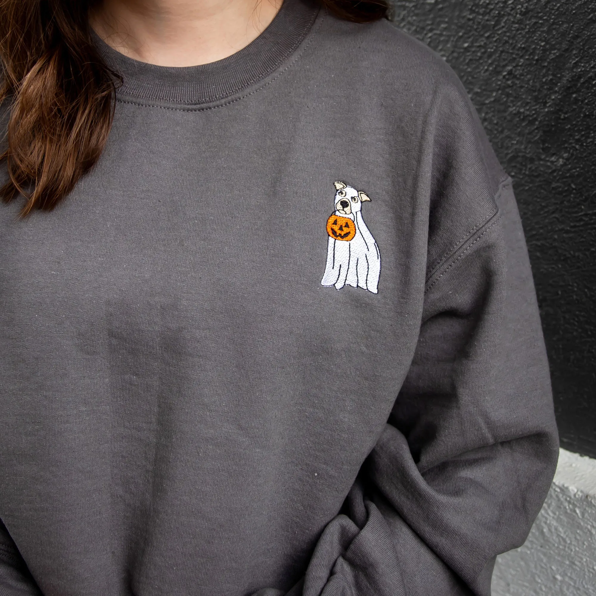 Embroidered Ghost Dog Gemma Crewneck Sweatshirt