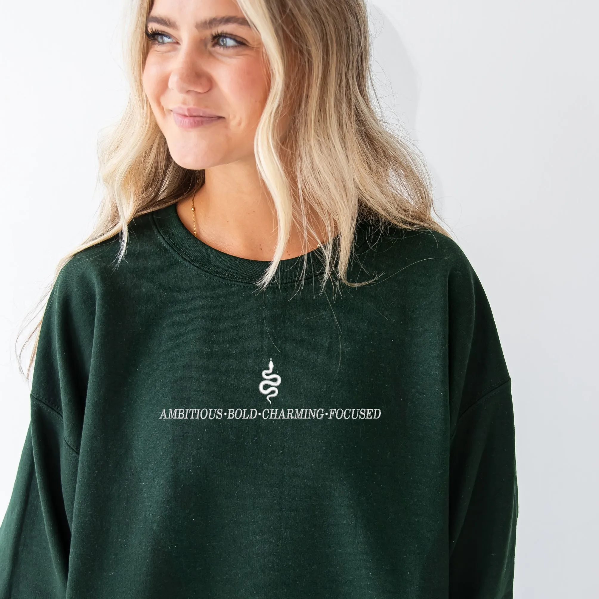 Embroidered Slytherin Crewneck Sweatshirt | Wizard School | Hogwarts