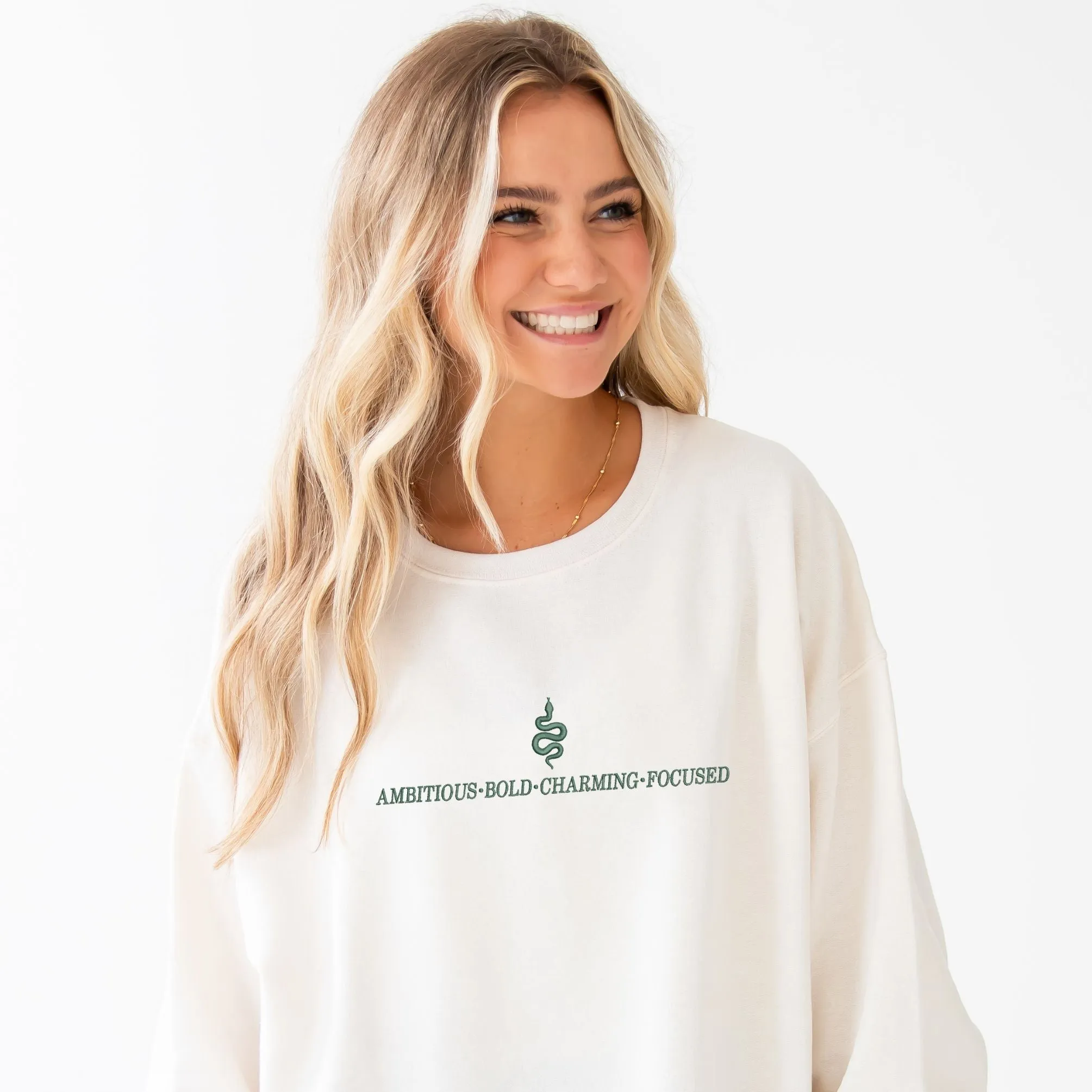 Embroidered Slytherin Crewneck Sweatshirt | Wizard School | Hogwarts