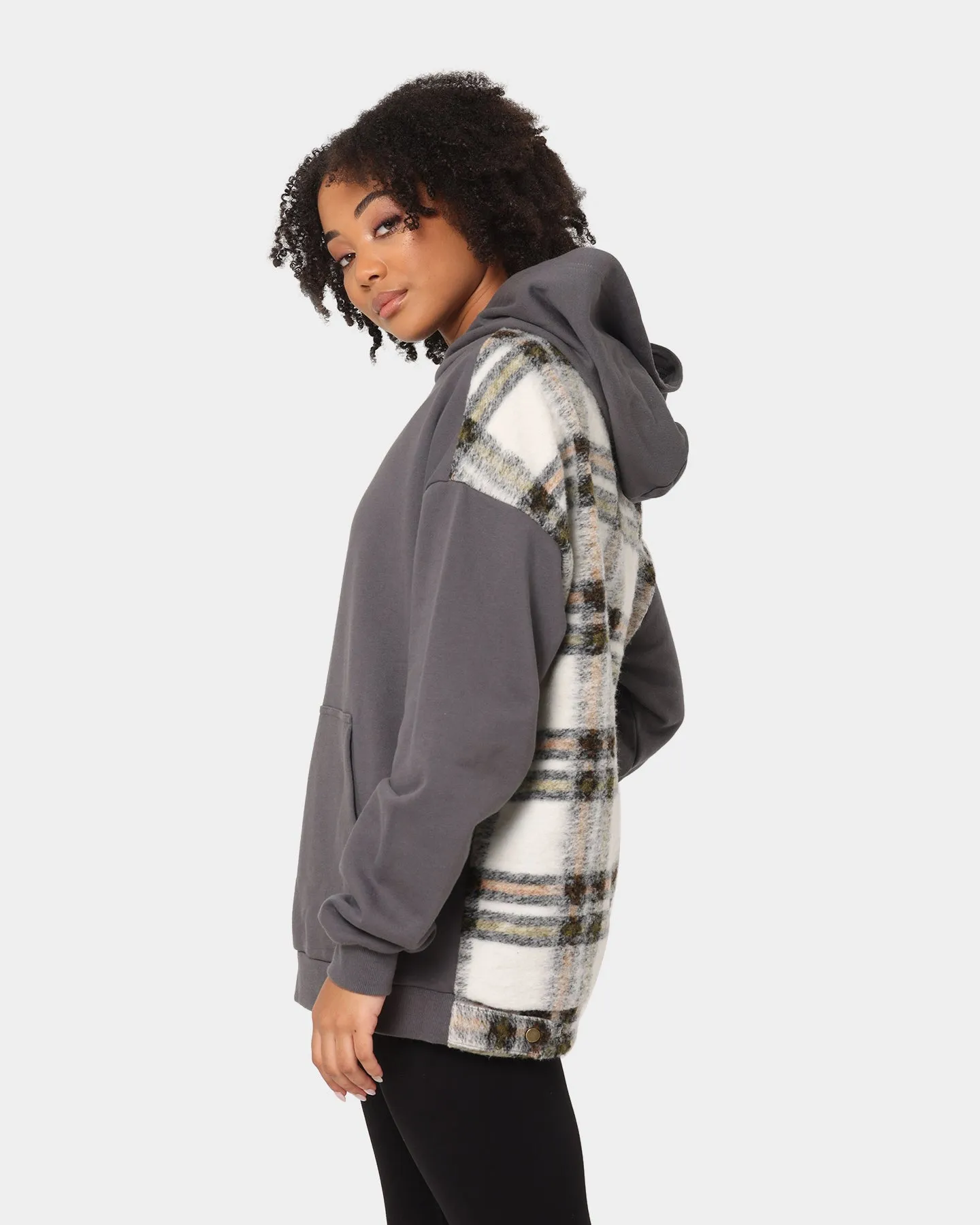 EN ES Women's Vibes Plaid Hoodie Charcoal