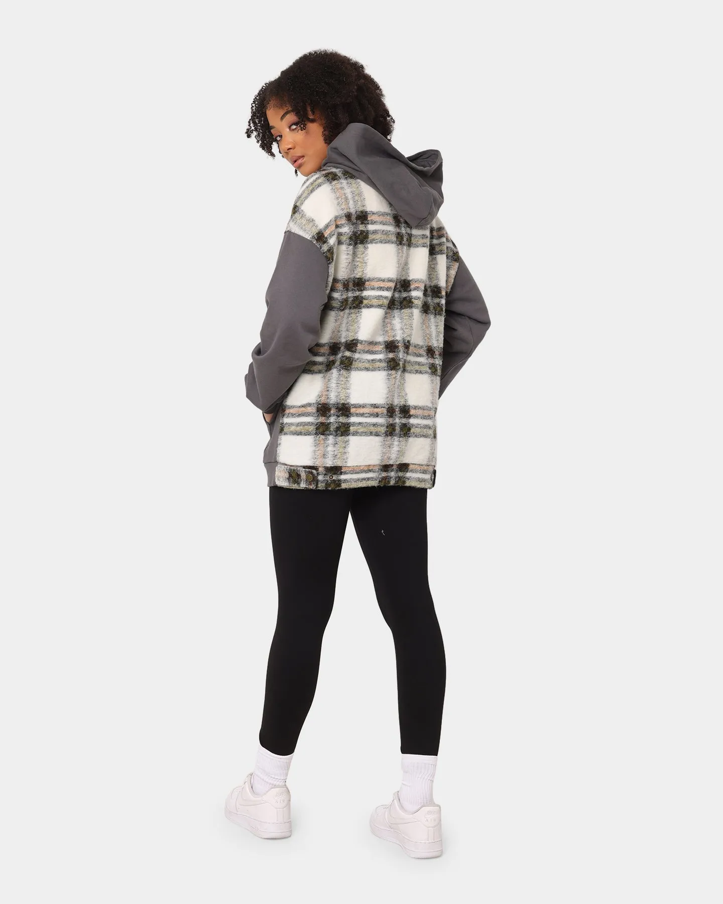 EN ES Women's Vibes Plaid Hoodie Charcoal