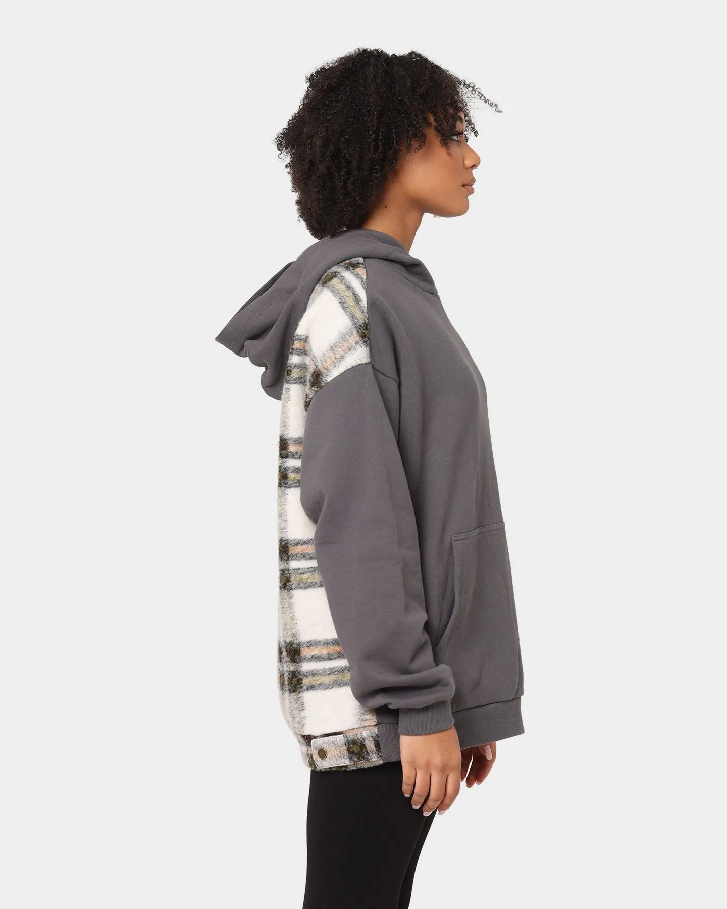 EN ES Women's Vibes Plaid Hoodie Charcoal