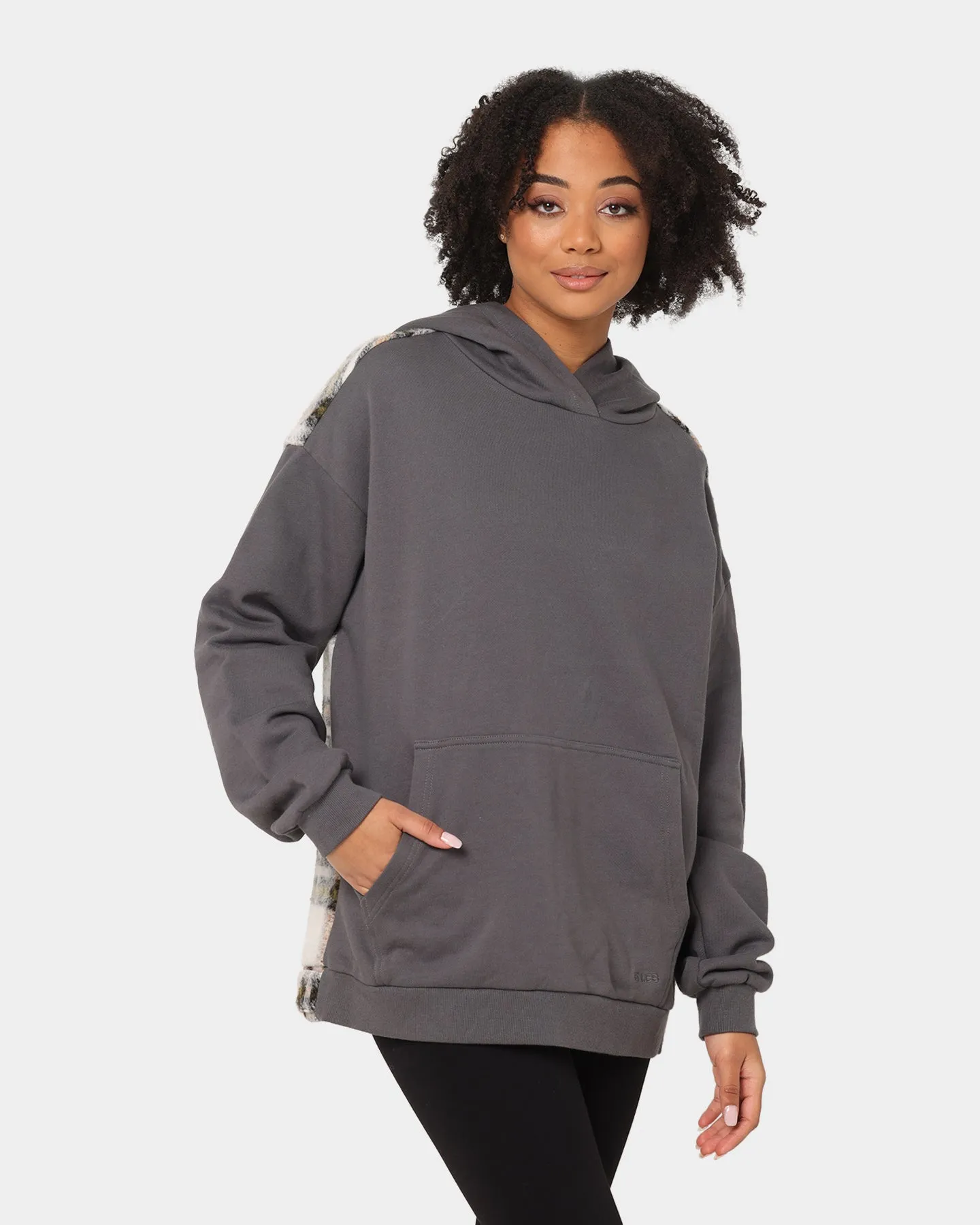 EN ES Women's Vibes Plaid Hoodie Charcoal