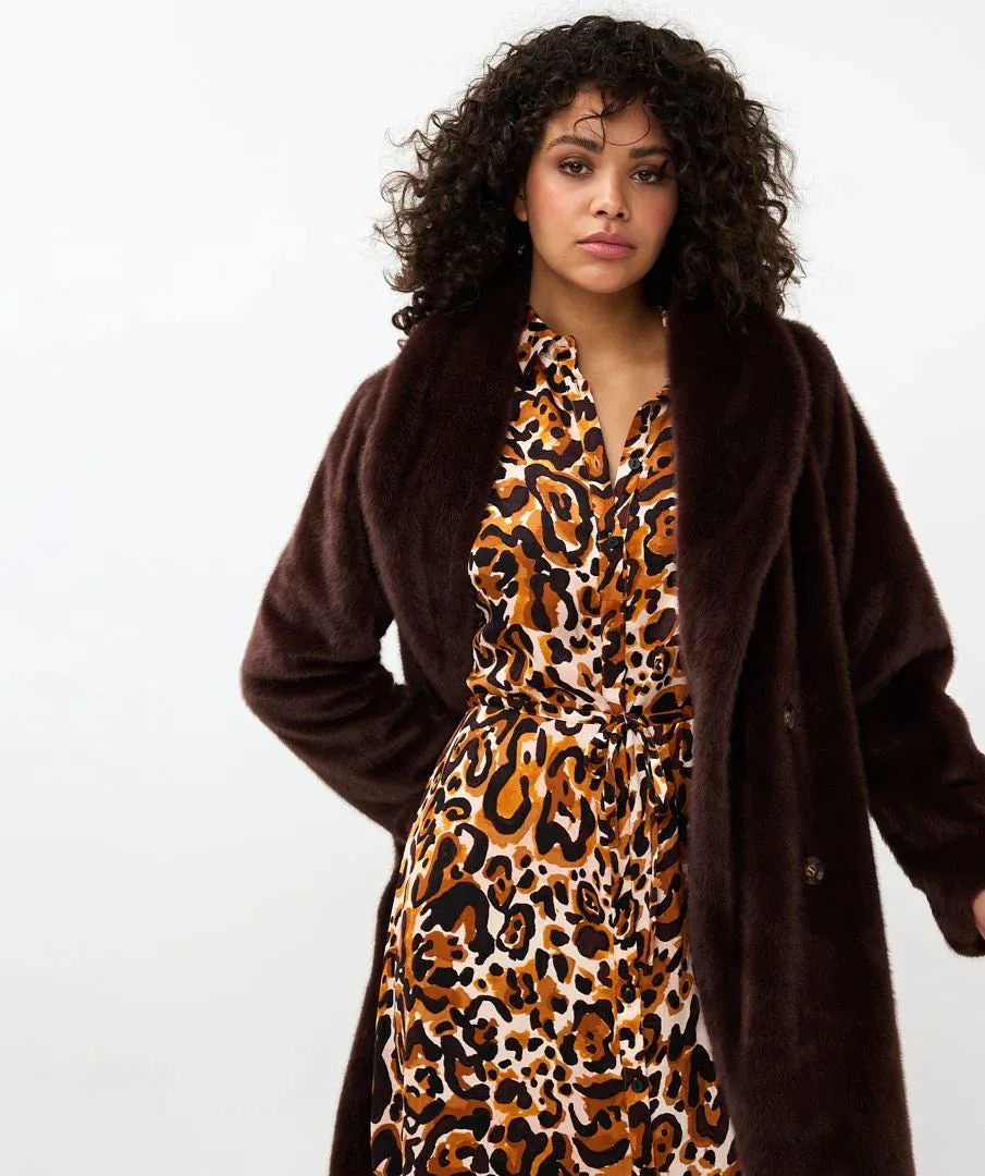 Esqualo Chocolate Shawl Collar Faux Fur Coat