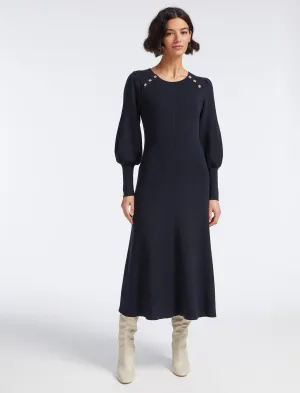 Eva Wool Round Neck Dress - Navy