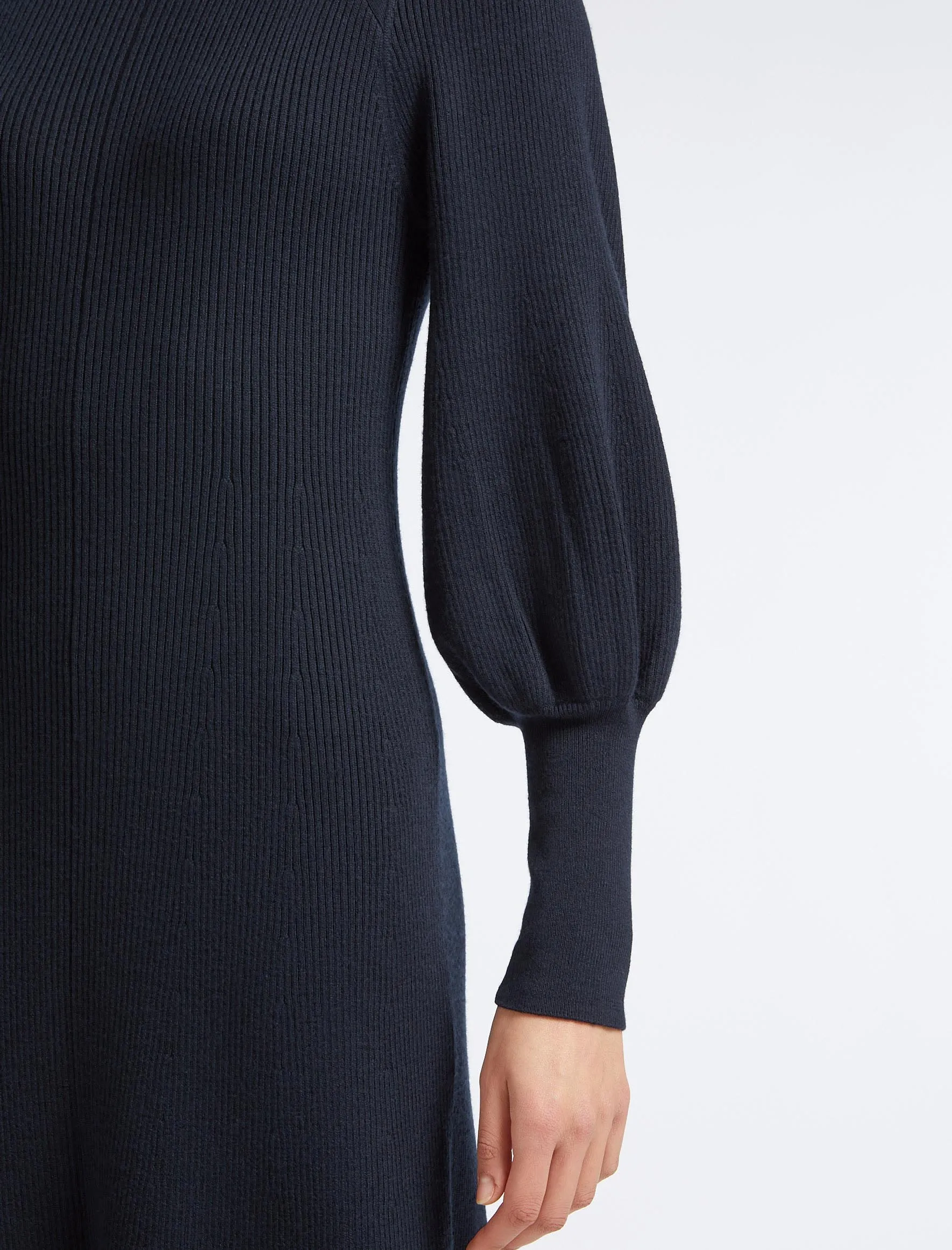 Eva Wool Round Neck Dress - Navy