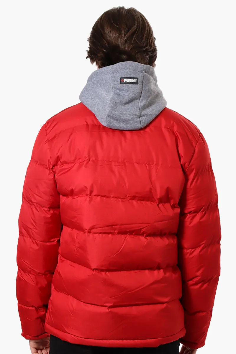 Fahrenheit Fleece Hood Bubble Bomber Jacket - Red