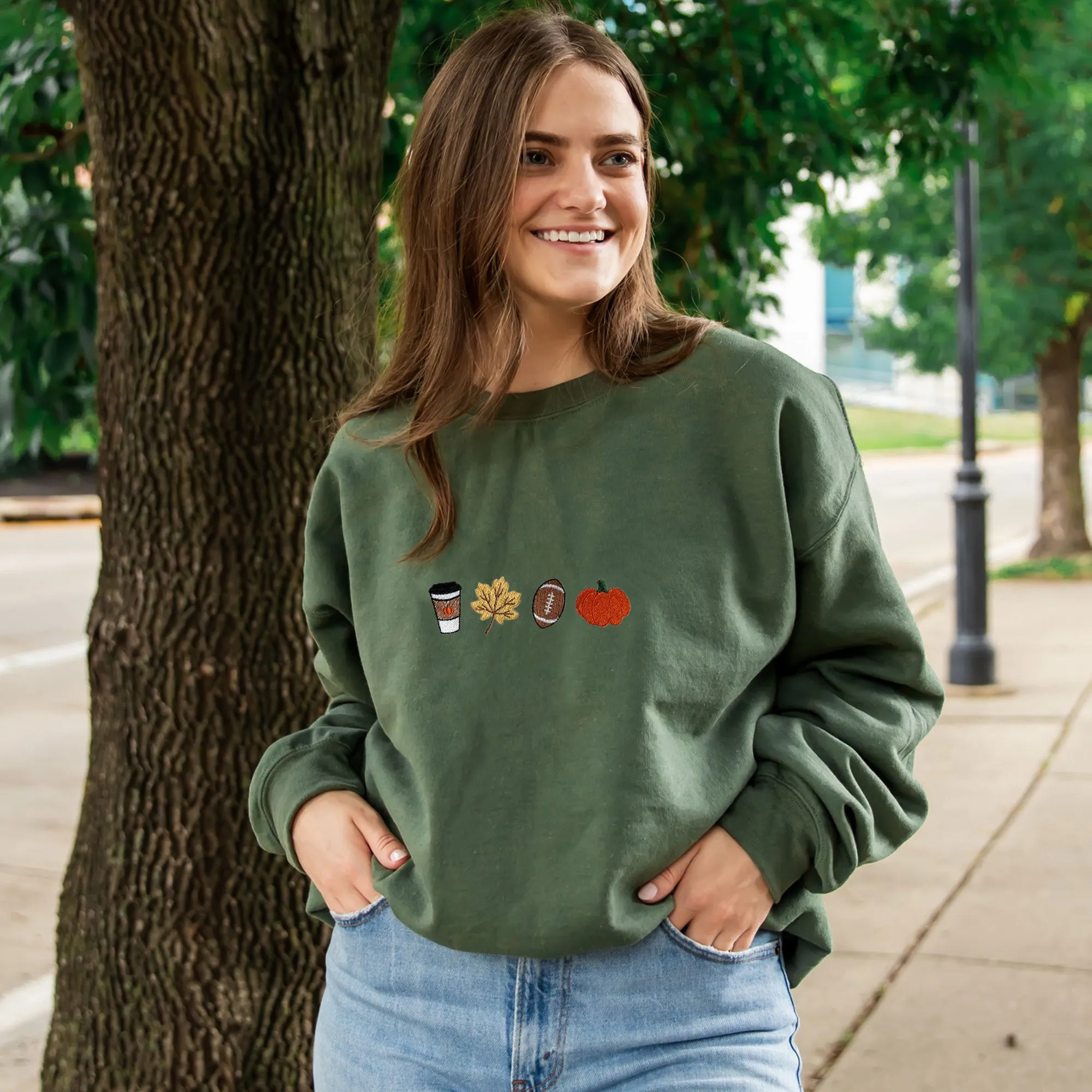 Fall & Football Season Icons Embroidered Gemma Crewneck Sweatshirt