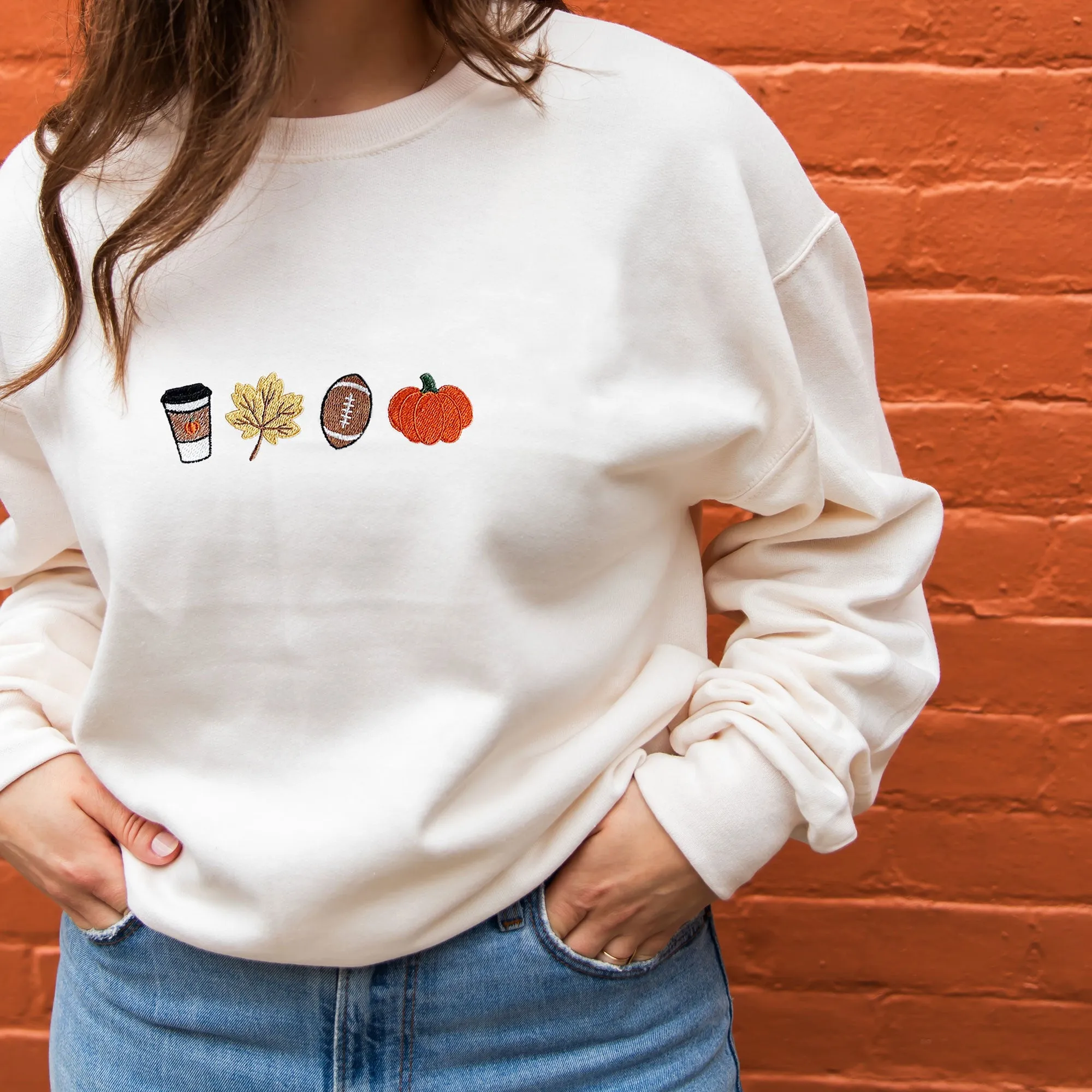 Fall & Football Season Icons Embroidered Gemma Crewneck Sweatshirt