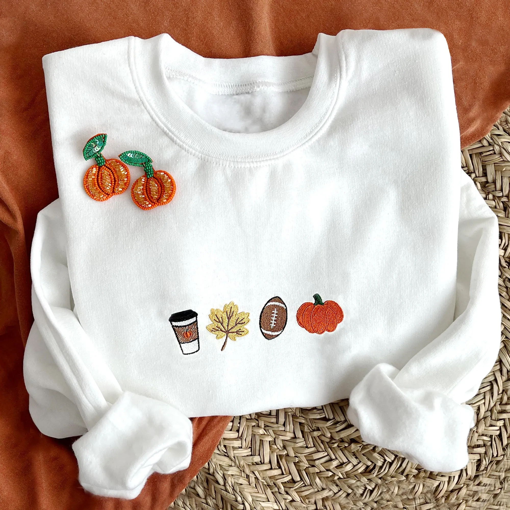 Fall & Football Season Icons Embroidered Gemma Crewneck Sweatshirt