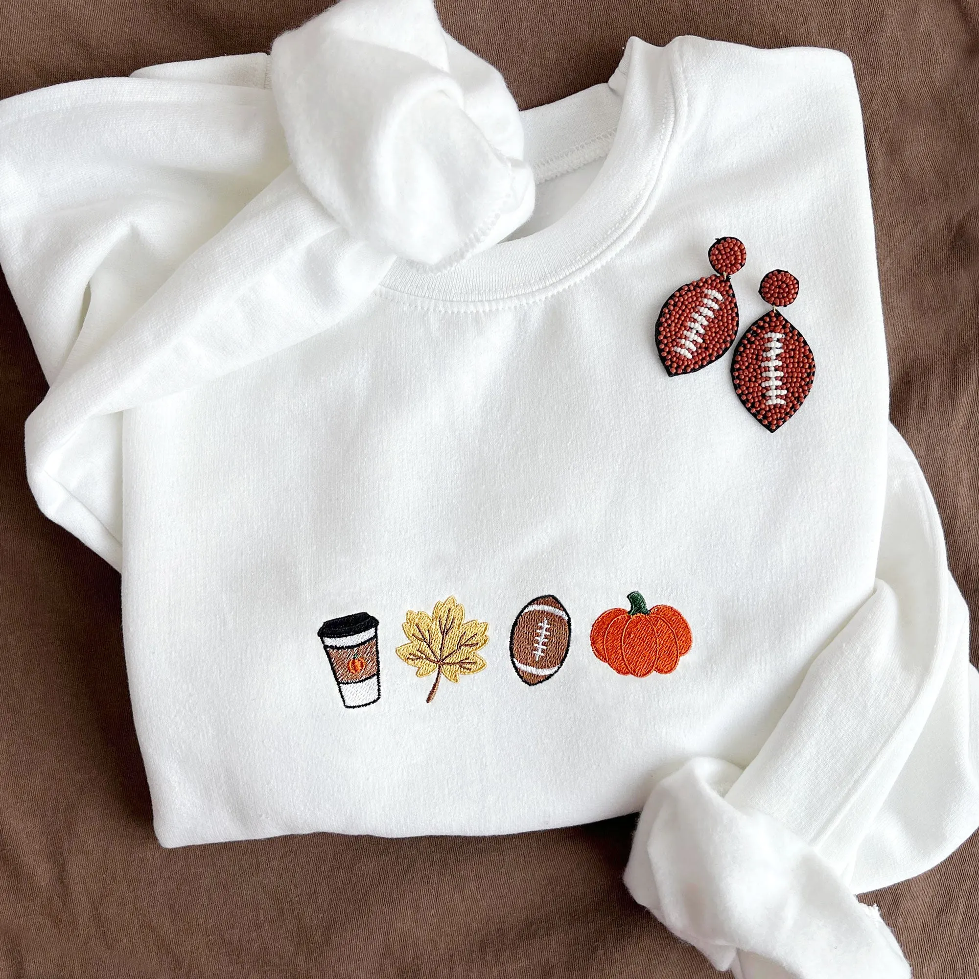 Fall & Football Season Icons Embroidered Gemma Crewneck Sweatshirt