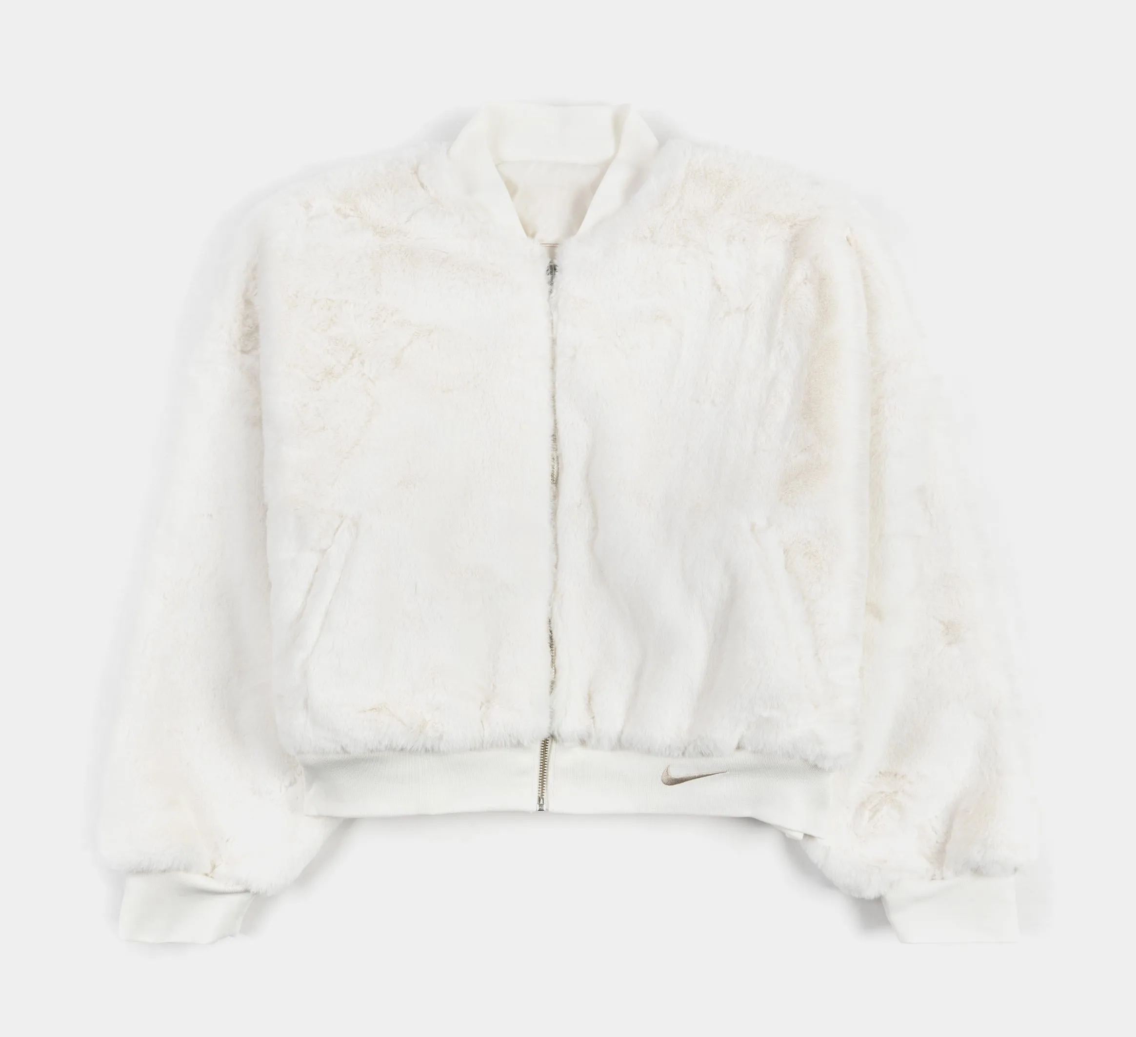 Faux Fur Bomber Womens Jacket (Beige)