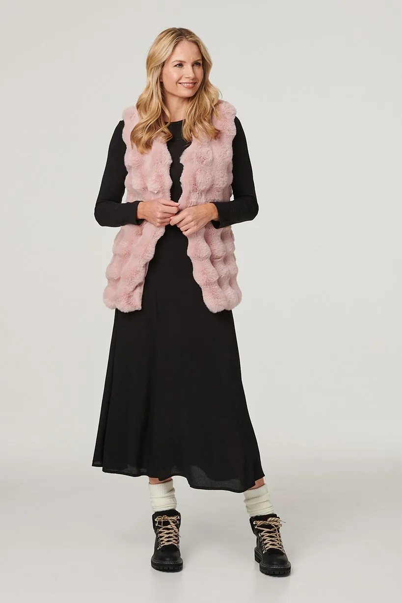 Faux Fur Open Front Longline Gilet