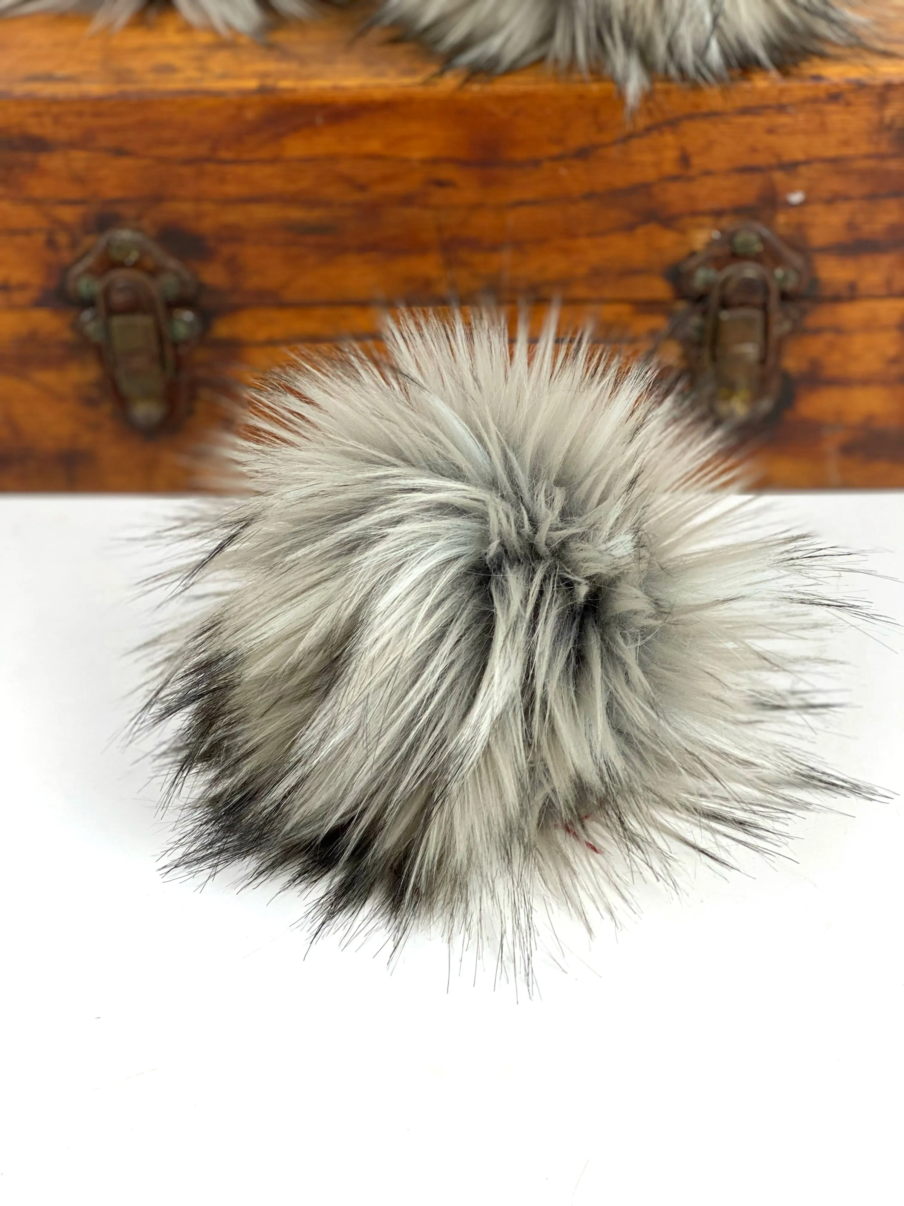 Faux Fur Pom Pom "Grey Wolf" Poms for Knit Crochet Hats Beanies Handmade by Kitchen Klutter