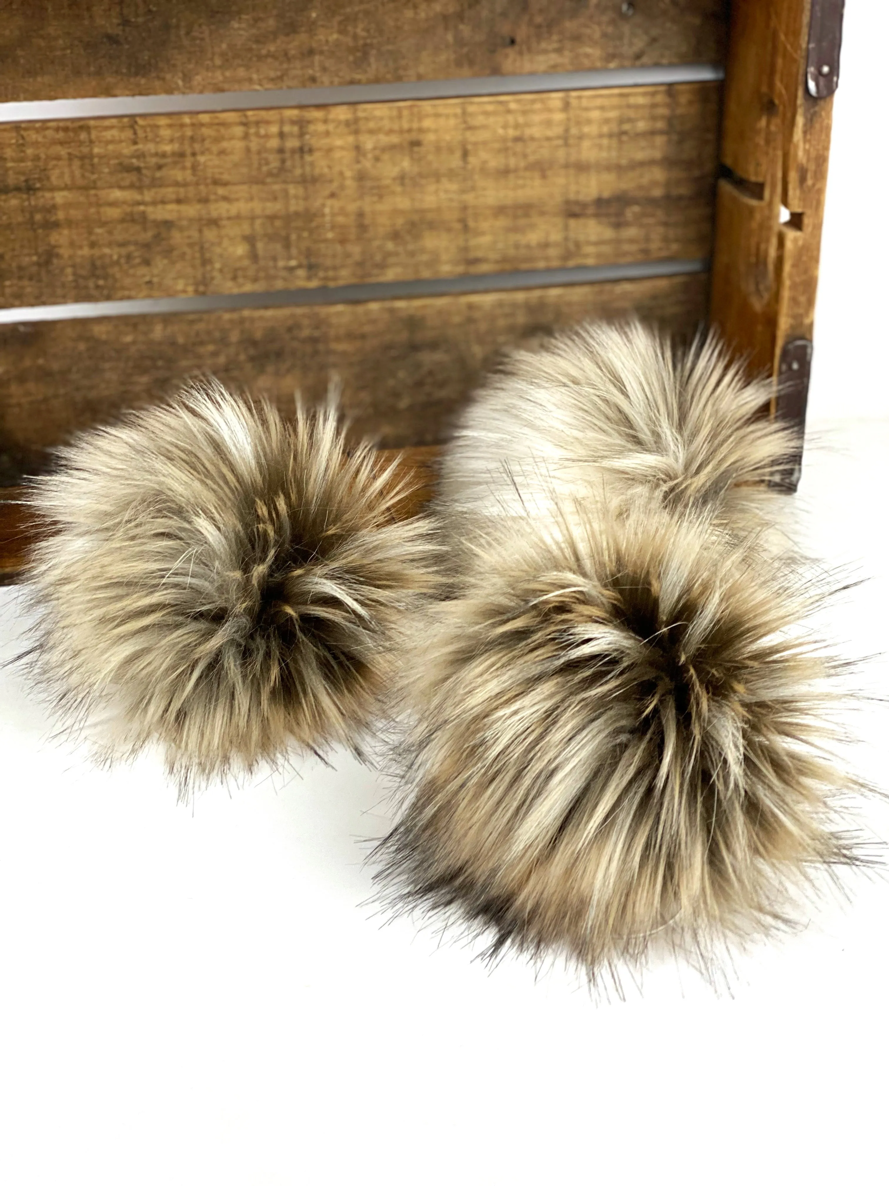 Faux Fur Pom Poms, "Arctic Wolf", Neutral Faux Fur Poms, Fox Fur Pom Poms, Poms for Knit Hats, Kitchen Klutter Faux Fur Poms, Hat Poms