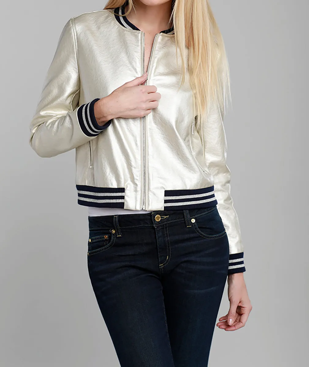 Faux Leather Bomber Jacket