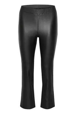 FAUX LEATHER ELASTIC WAIST CROP BLACK JEGGINGS