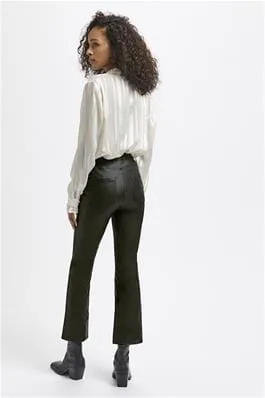 FAUX LEATHER ELASTIC WAIST CROP BLACK JEGGINGS