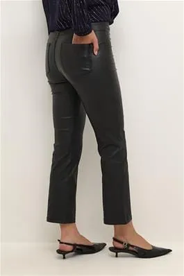 FAUX LEATHER ELASTIC WAIST CROP BLACK JEGGINGS