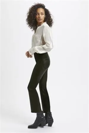 FAUX LEATHER ELASTIC WAIST CROP BLACK JEGGINGS