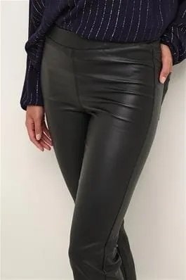 FAUX LEATHER ELASTIC WAIST CROP BLACK JEGGINGS