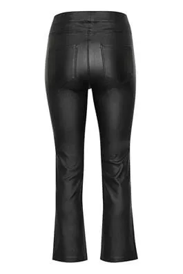 FAUX LEATHER ELASTIC WAIST CROP BLACK JEGGINGS