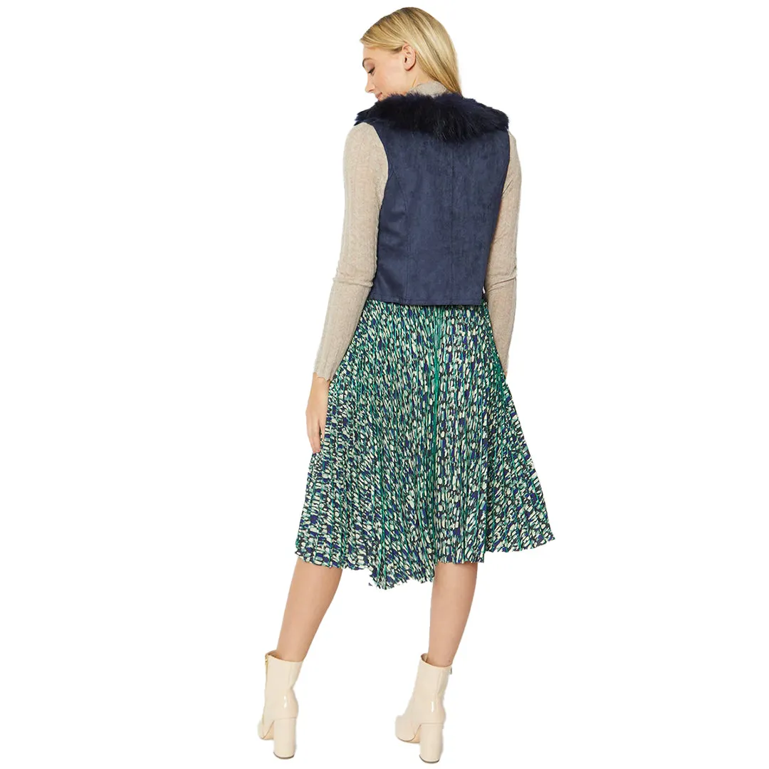 Faux Suede Faux Fur Gilet Navy by Jayley